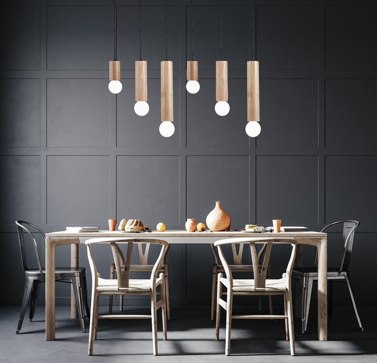 מנורת תלייה עץ שישייה אורן