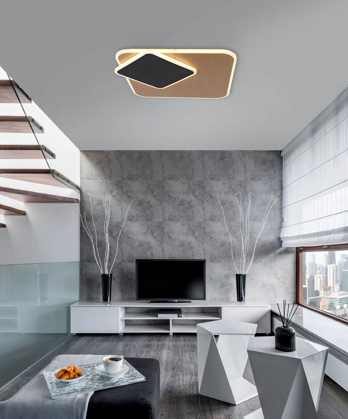 צמוד תקרה לגנזה שחור+ עץ| דגם B