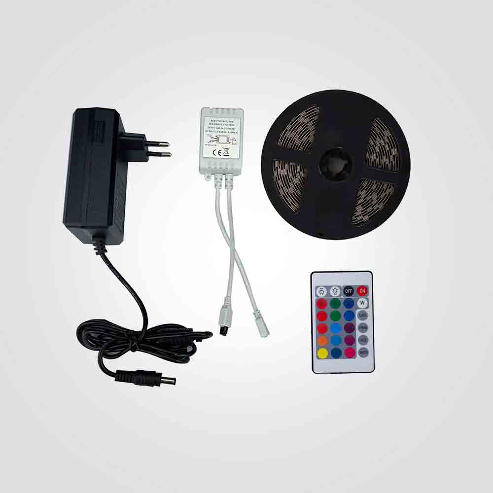 סרט לד מחליף צבעים+שנאי ושלט| 10 מטר| RGB