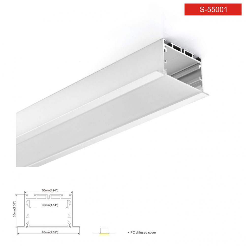 פרופיל תאורה אלומיניום שקוע 65X36