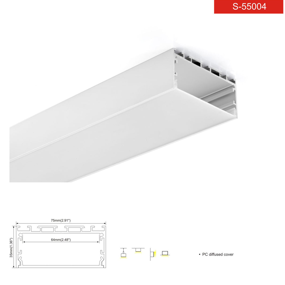 פרופיל תאורה אלומיניום חיצוני 75X35MM