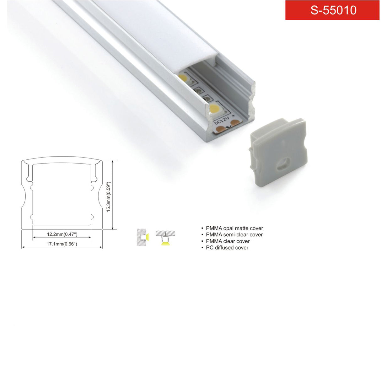פרופיל תאורה אלומיניום חיצוני 17.1X15.3MM