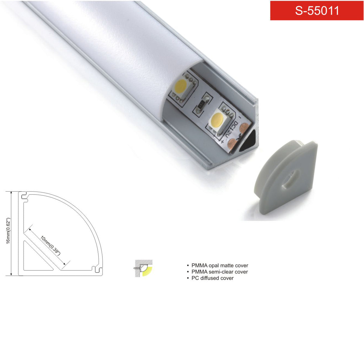 פרופיל תאורה אלומיניום פינתי 16X16MM| לבן