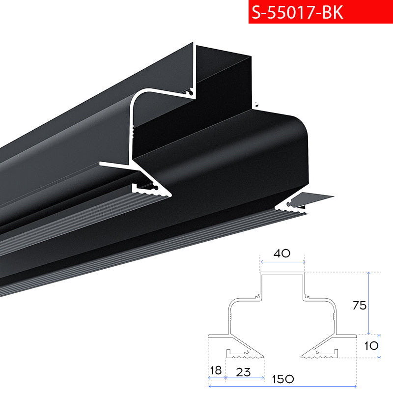 פרופיל תאורה פעמון שקוע כולל כולל פס צבירה שחור|לבן