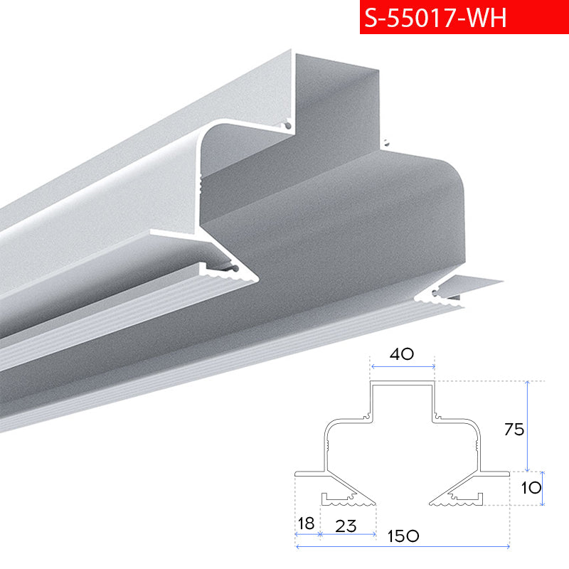 פרופיל תאורה פעמון שקוע כולל כולל פס צבירה שחור|לבן