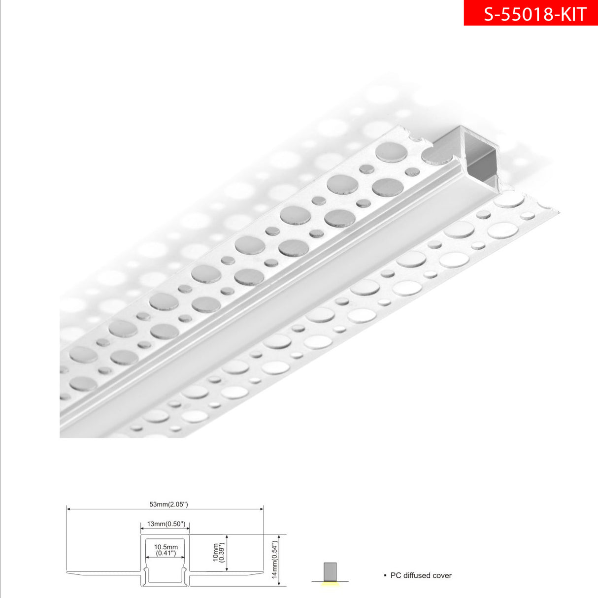 פרופיל תאורה אלומיניום שקוע טרימלס 53X14MM