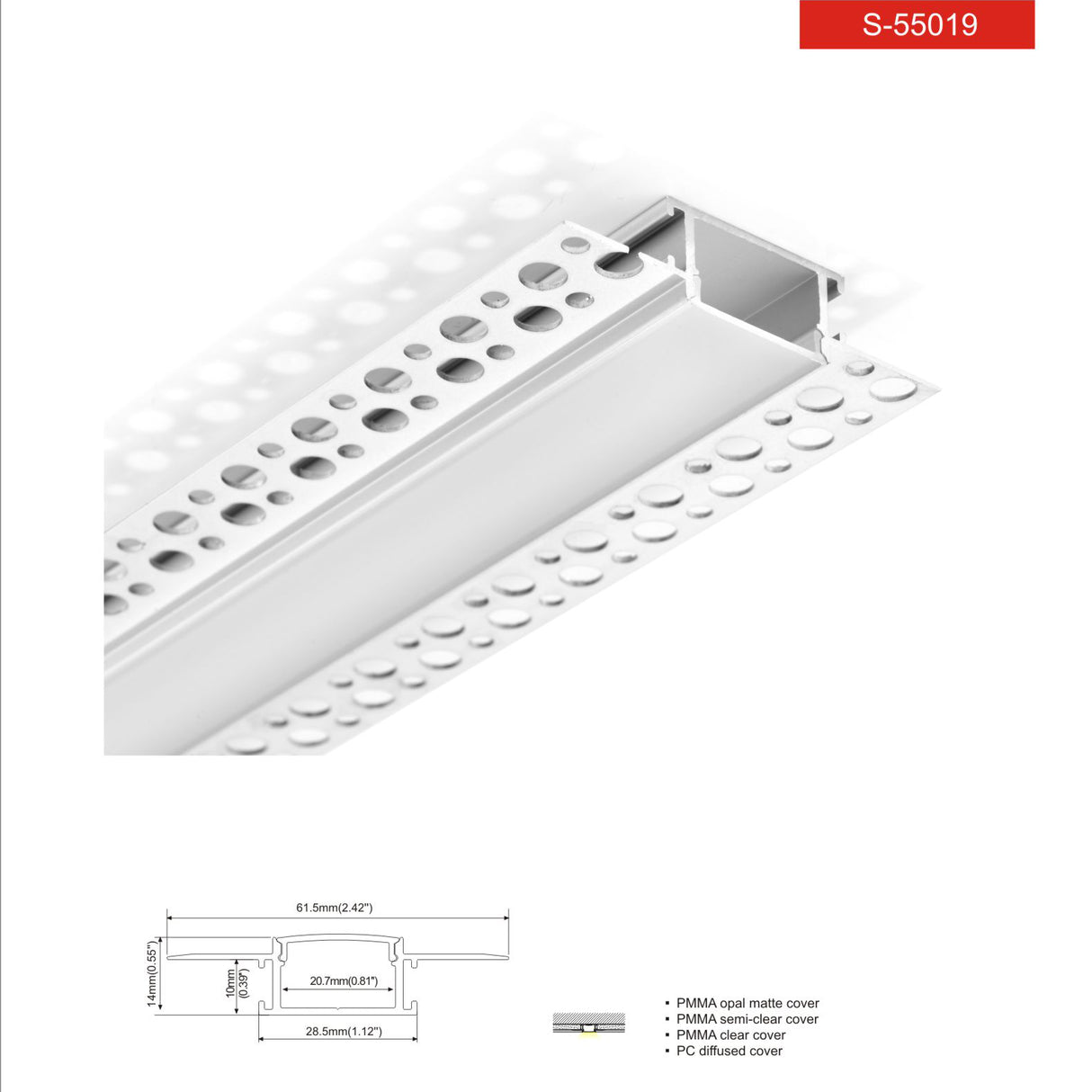 פרופיל תאורה אלומיניום שקוע טרימלס 61.5X14MM