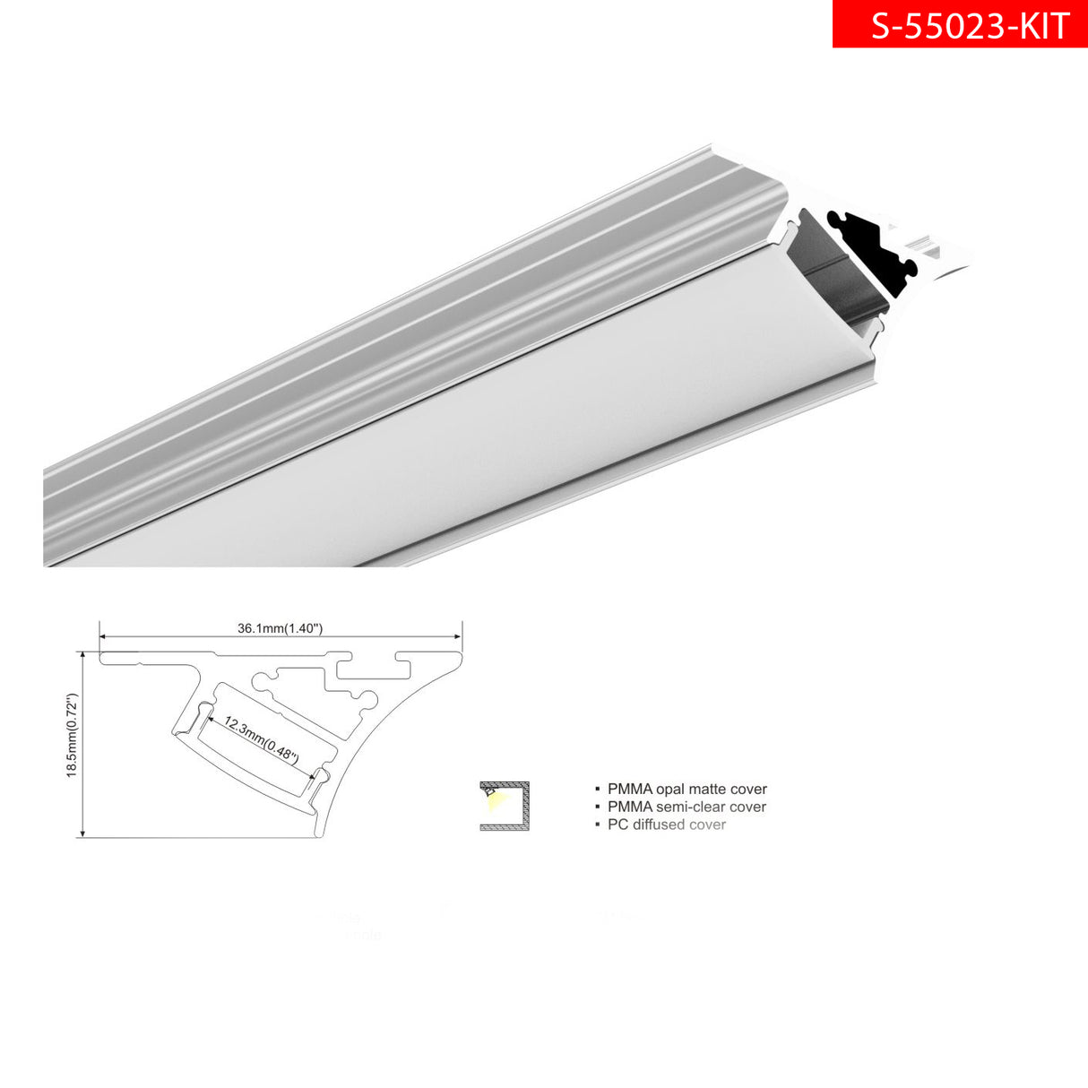 פרופיל תאורה זווית 18.5X36.1