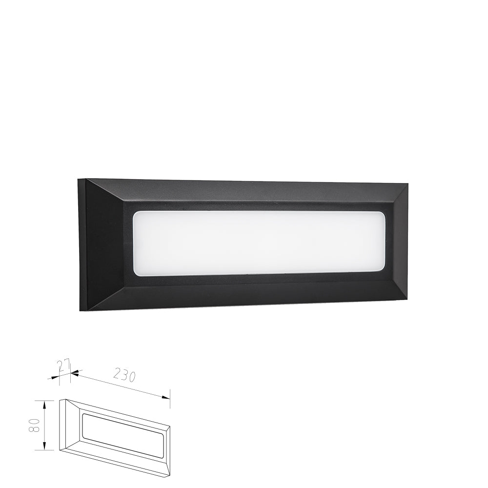 מנורת קיר חומה מלבני 3.8W| CCT| IP65| שחור| לבן| אפור