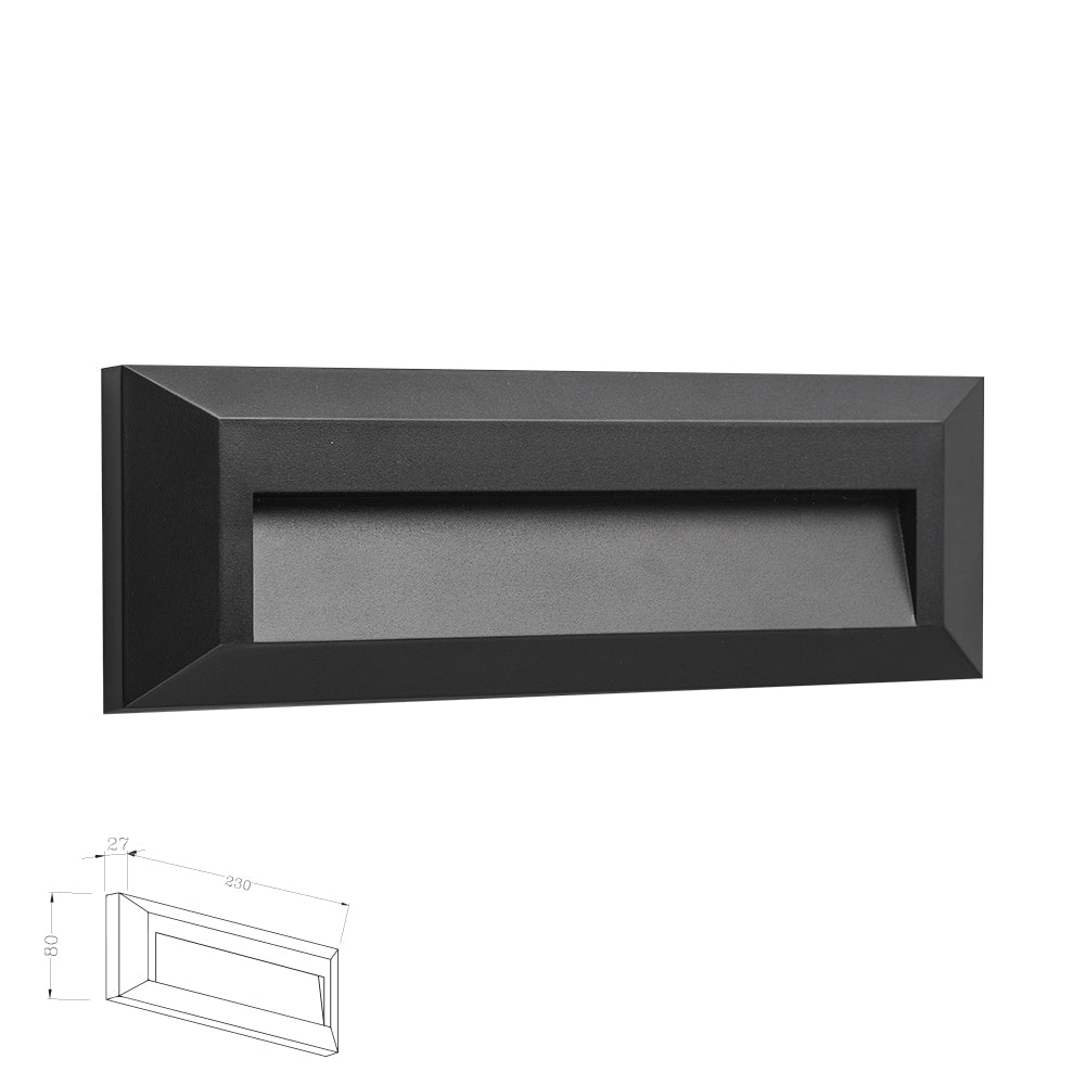 מנורת קיר חומה מלבני רפפה 2W| CCT| IP65| שחור| לבן| אפור