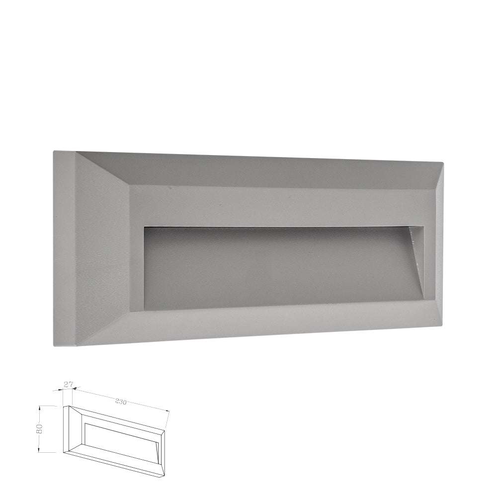 מנורת קיר חומה מלבני רפפה 2W| CCT| IP65| שחור| לבן| אפור