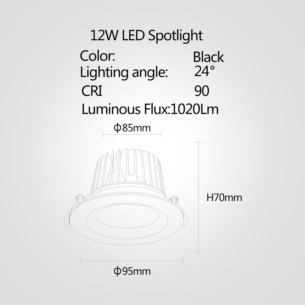 שקוע תקרה שחור סעד לד 8W|12W|20W|30W| 3000K| שחור