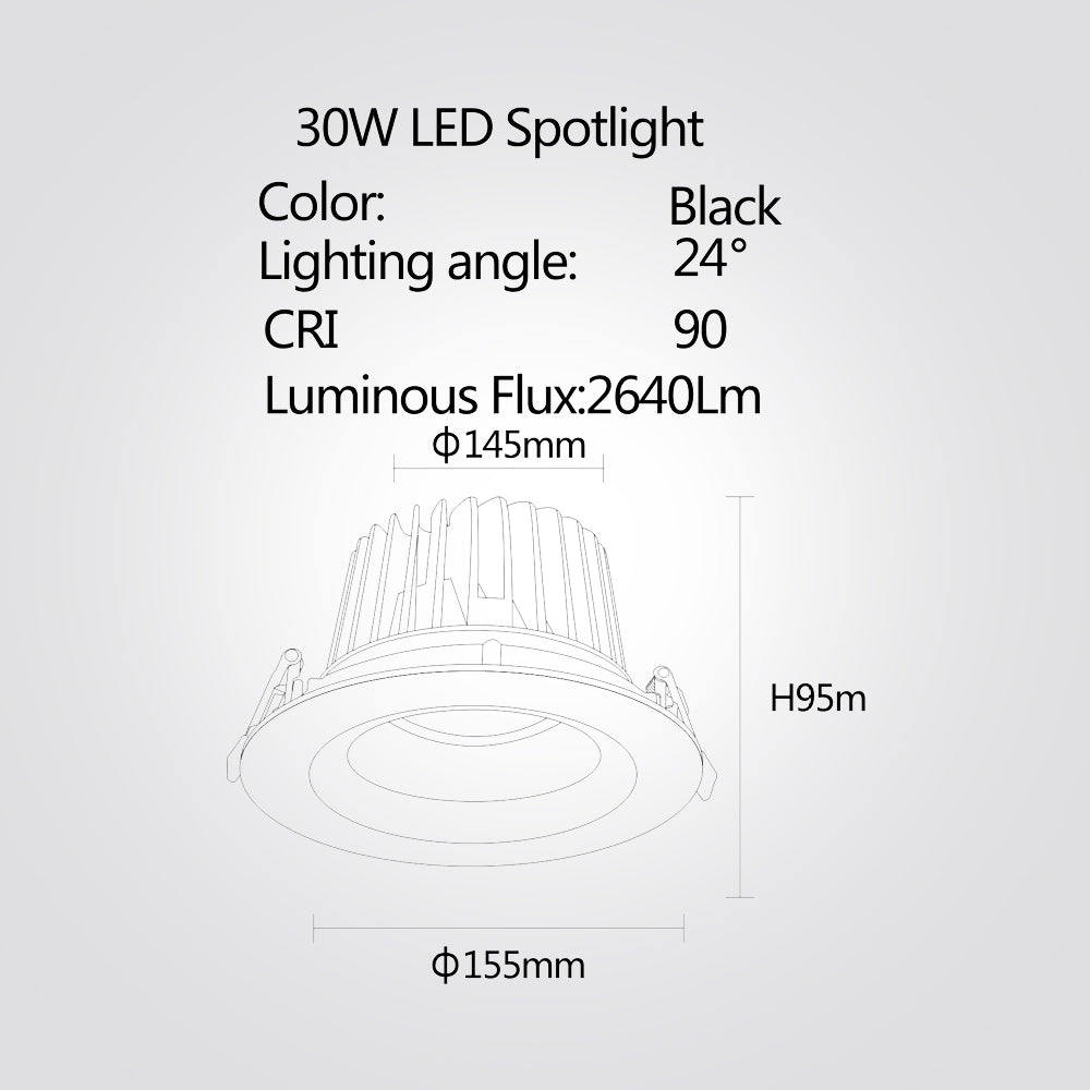שקוע תקרה שחור סעד לד 8W|12W|20W|30W| 3000K| שחור