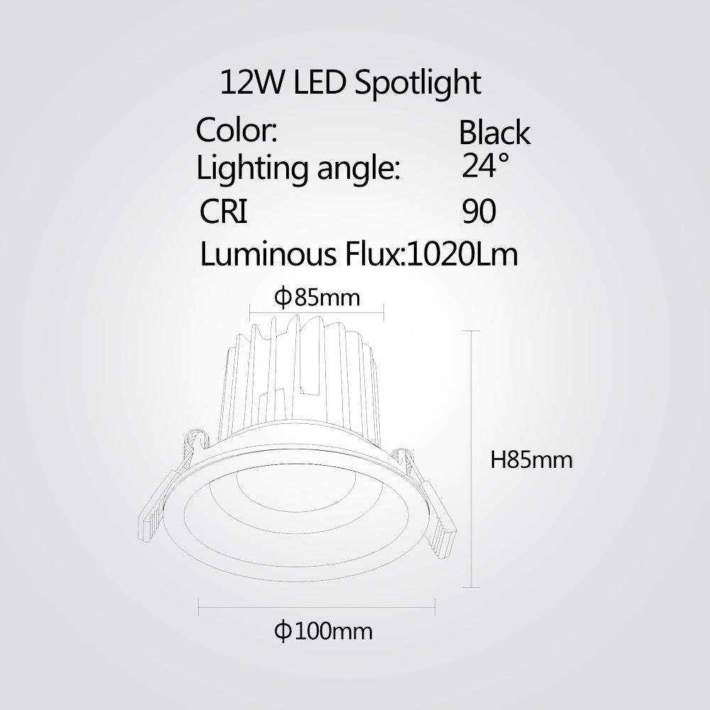 שקוע תקרה שחור קרן לד 8W|12W|20W|30W| 3000K| שחור