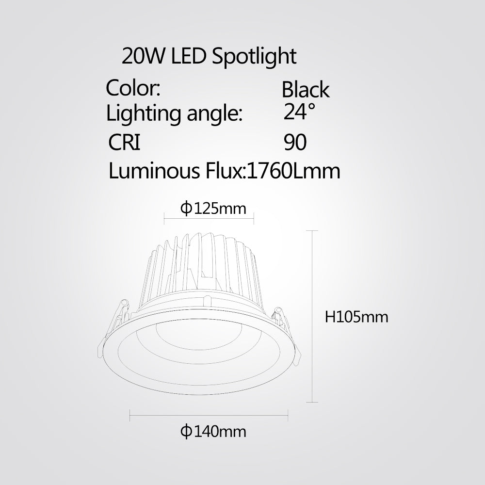 שקוע תקרה שחור קרן לד 8W|12W|20W|30W| 3000K| שחור
