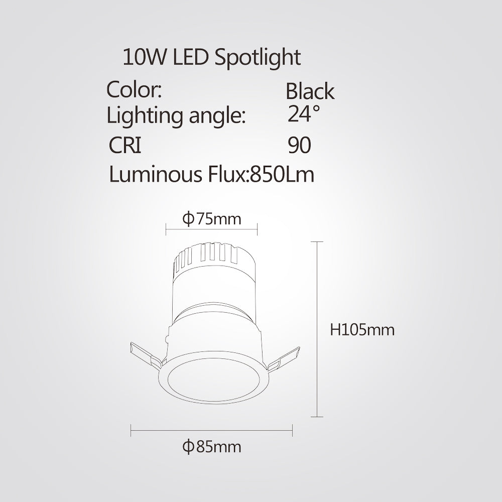 שקוע תקרה שחור דנמרק לד 10W| 3000K|שחור