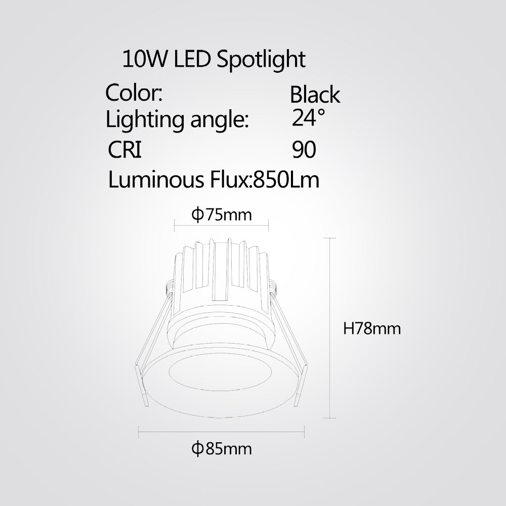שקוע תקרה מונקו לד 10W| 3000K| שחור