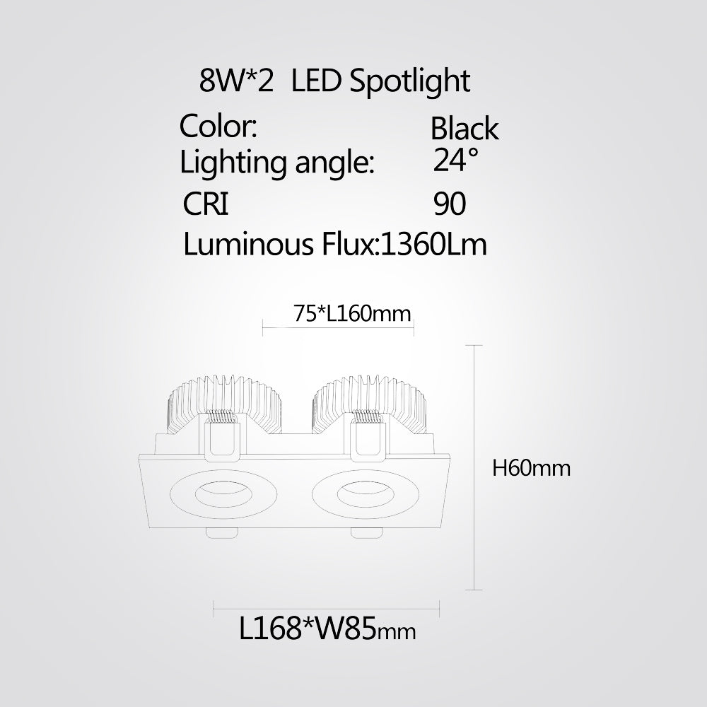 שקוע תקרה מיקה זוגי לד מלבני 2X8W| 3000K| שחור