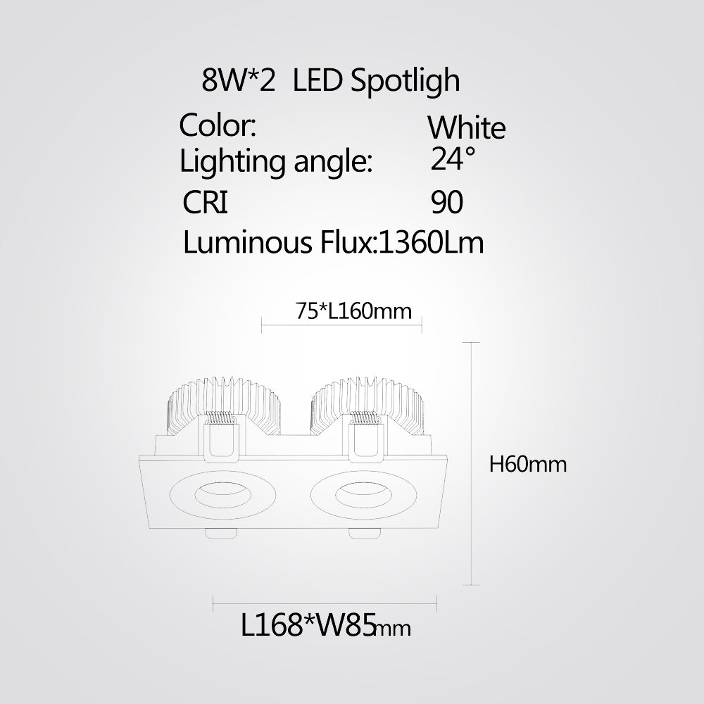 שקוע תקרה מיקה זוגי לד מלבני 2X8W| 4000K| לבן