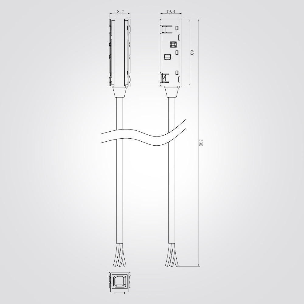 מחבר הזנה לפס צבירה מגנט 48V סומו S עם כבל 3 מטר שחור|לבן