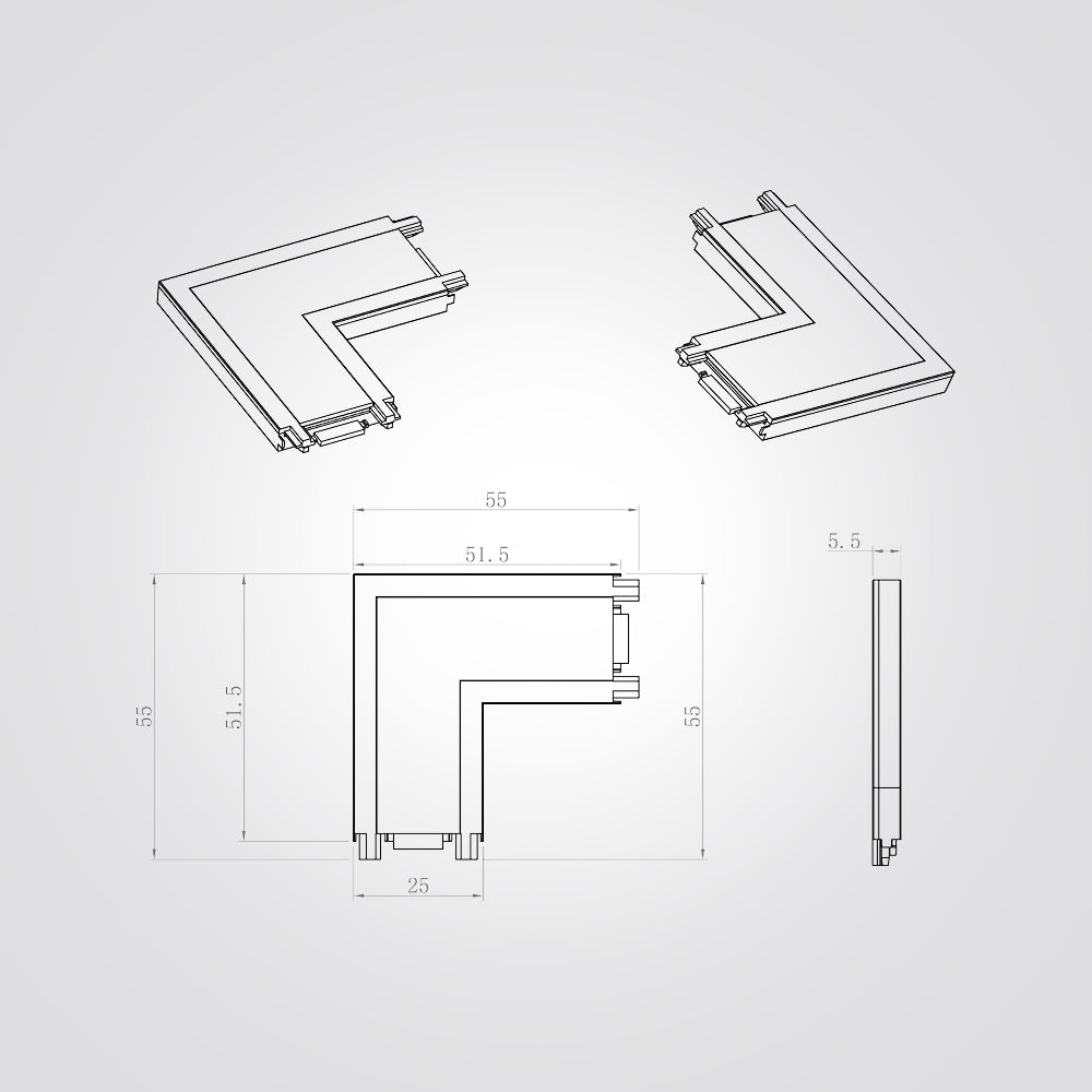 מחבר L למסלול תאורה מגנטי 48V| שחור| לבן