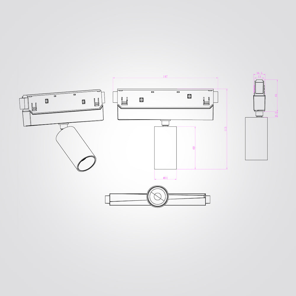 ספוט 5W לפס צבירה מגנט 48V| שחור| לבן| ניתן לדימור| CCT
