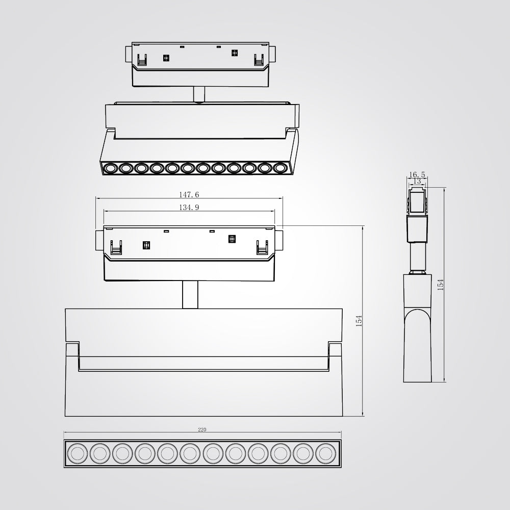 ספוט ספר עדשות מתכוונן לפס צבירה מגנט 12W 48V| שחור| לבן| ניתן לדימור| CCT