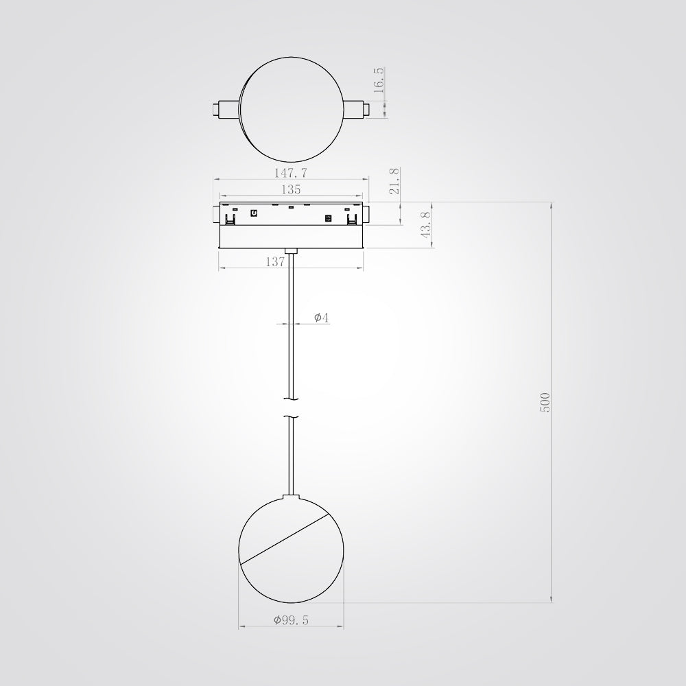 ספוט תלייה כדור חלבי 10W לפס צבירה מגנט 48V| שחור| לבן| ניתן לדימור| CCT