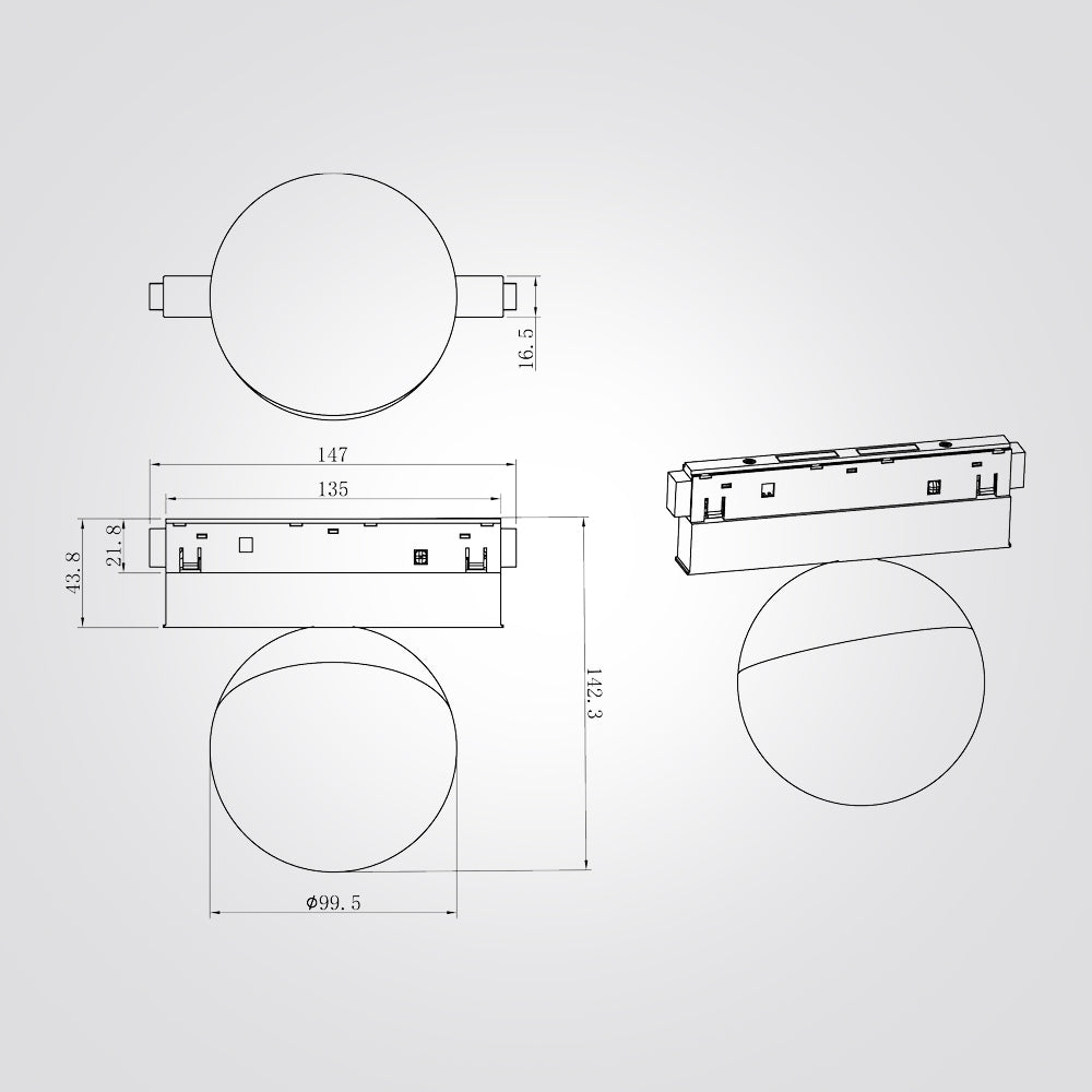 ספוט כדור חלבי 10W לפס צבירה מגנט 48V| שחור| לבן| ניתן לדימור| CCT