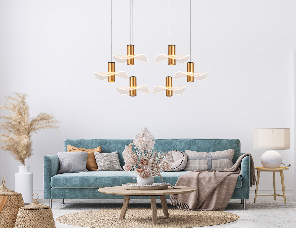 מנורת תליה רמית 42W לד שישייה צבע זהב