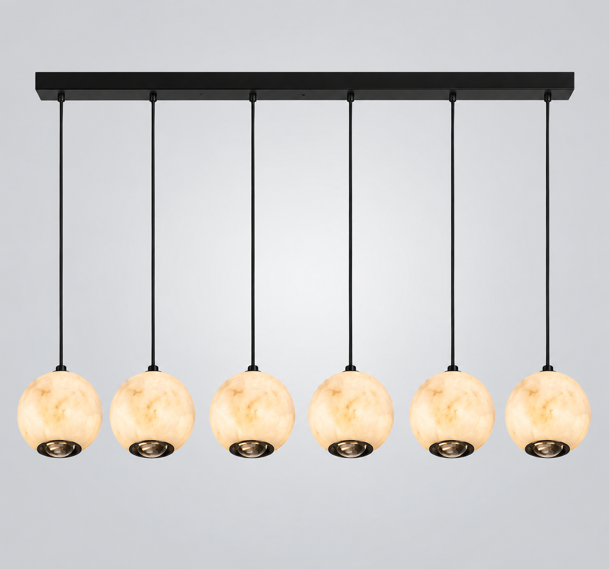 מנורת תליה שישייה LED ‏60W | אלבסטר | שחור ופליז | 3000K