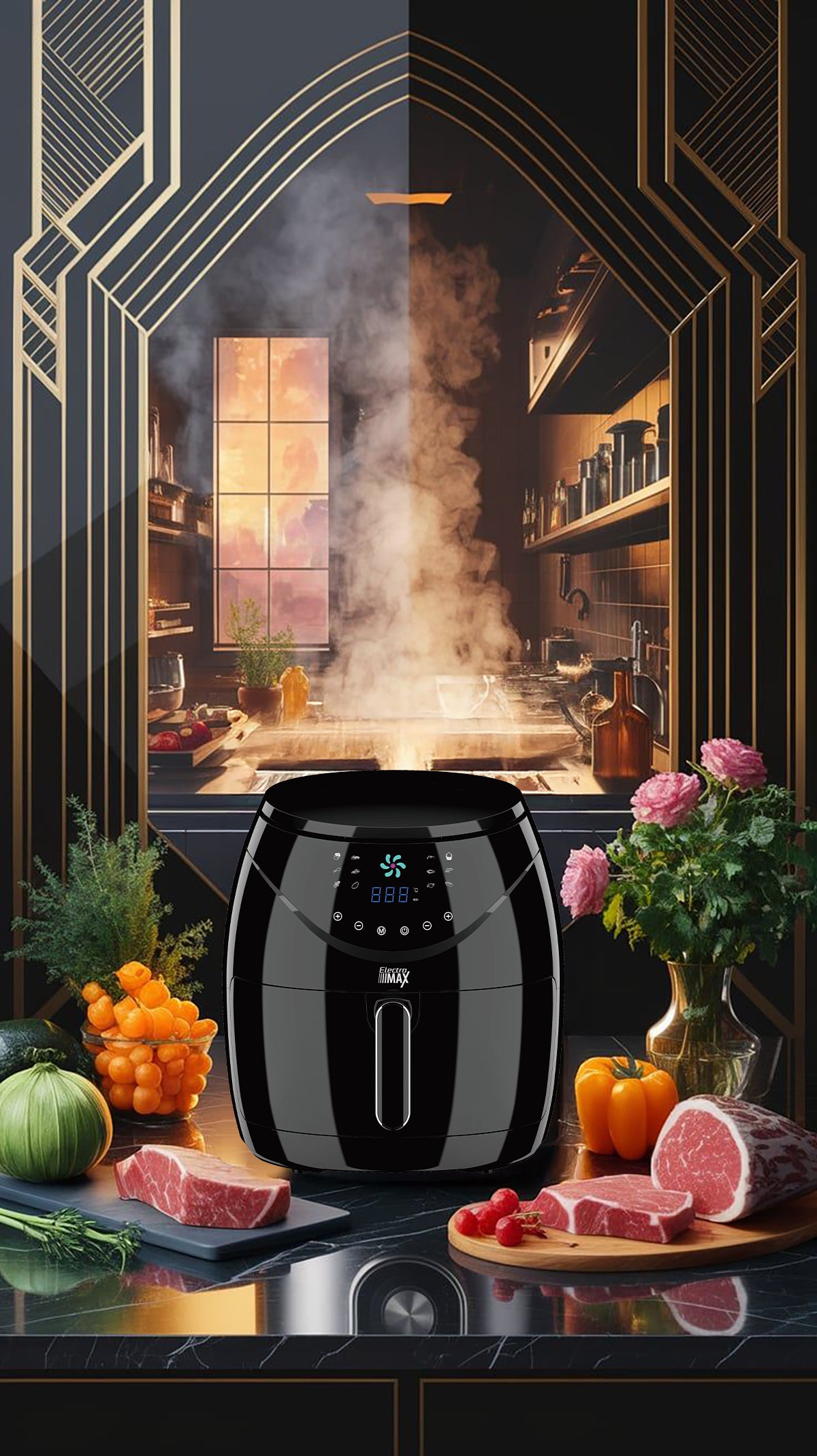 סיר טיגון אוויר דיגיטלי ‏ללא שמן 6 ליטר שחור (AIR FRYER)