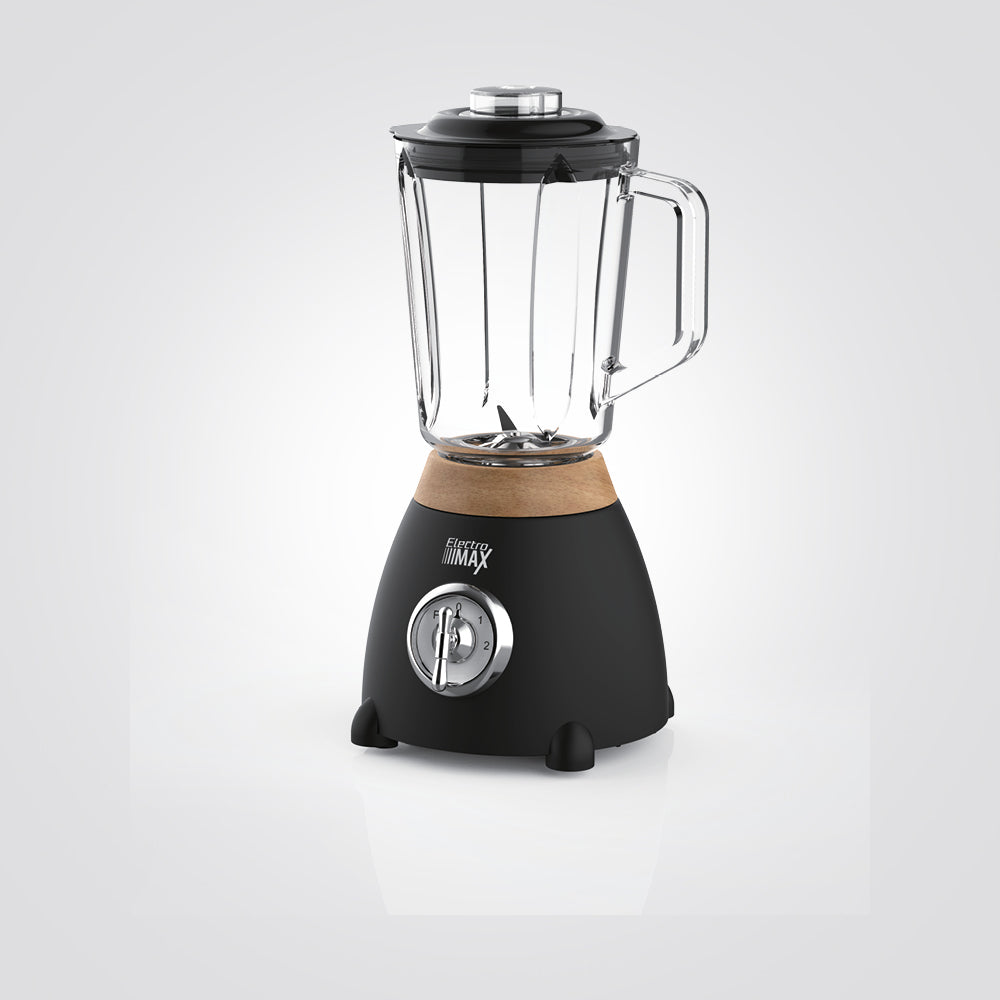 בלנדר חשמלי  זכוכית שחור+ עץ 500W