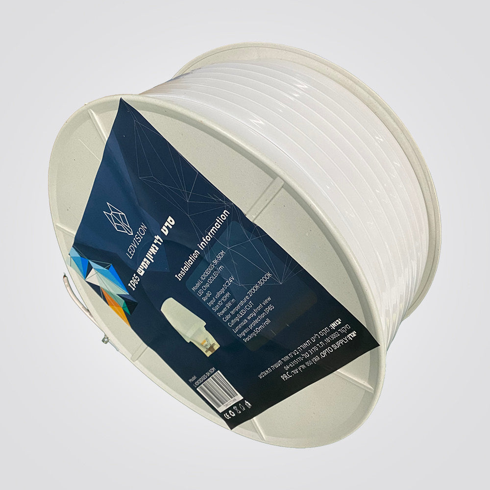 סרט לד סיליקון גמיש שקוע 50 מטר – DC24V | IP65 | הארה חזיתית (Front View)