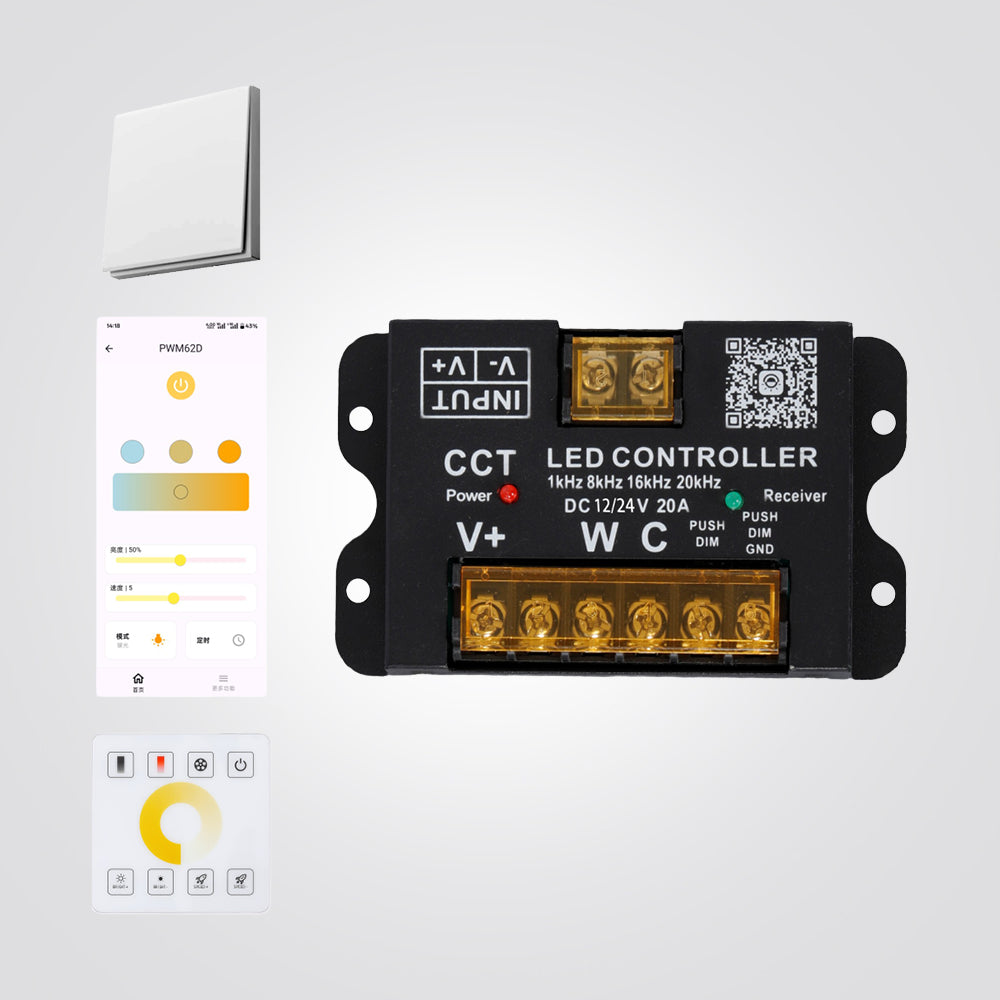 בקר CCT Bluetooth + מתג – לד דו־גוני | ‎12–48V