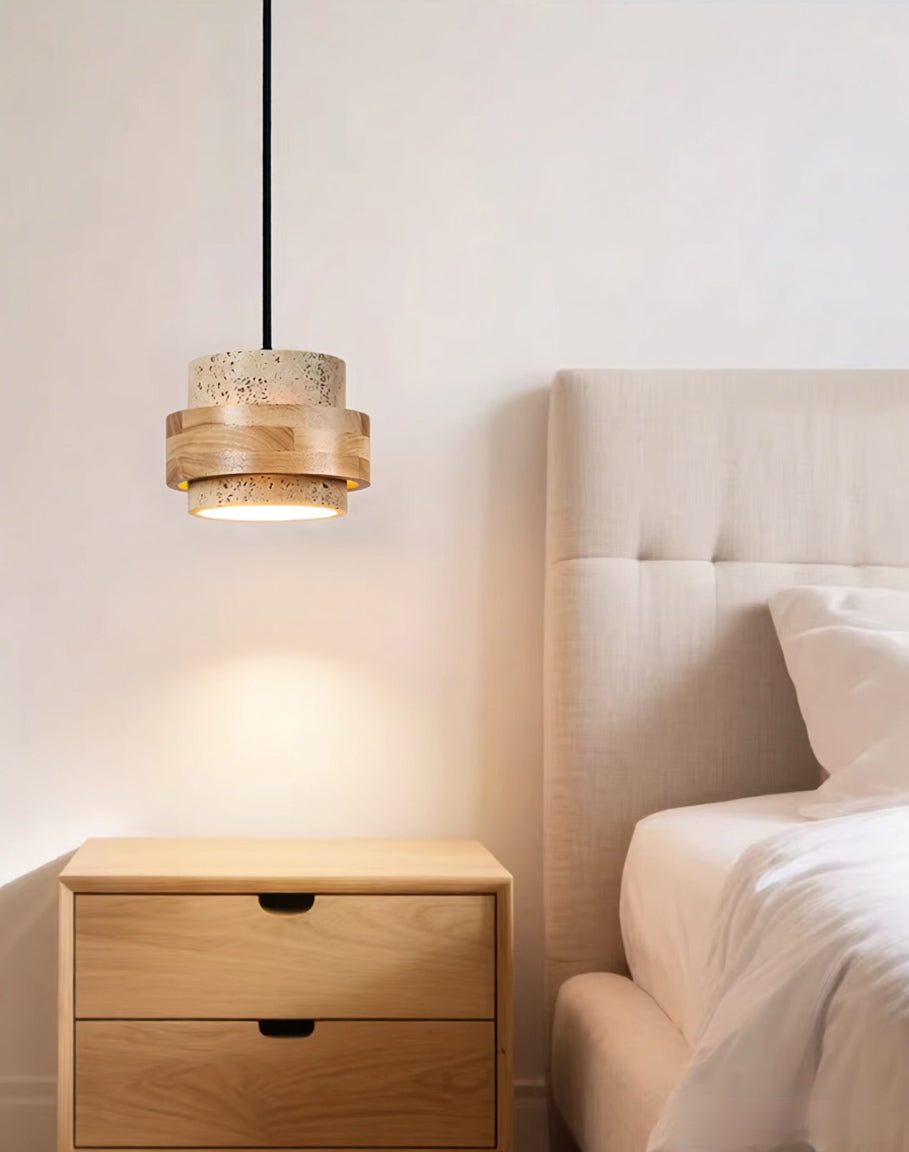מנורת תלייה אורה – טרוונטין טבעי ועץ טבעי | דגם A-LW