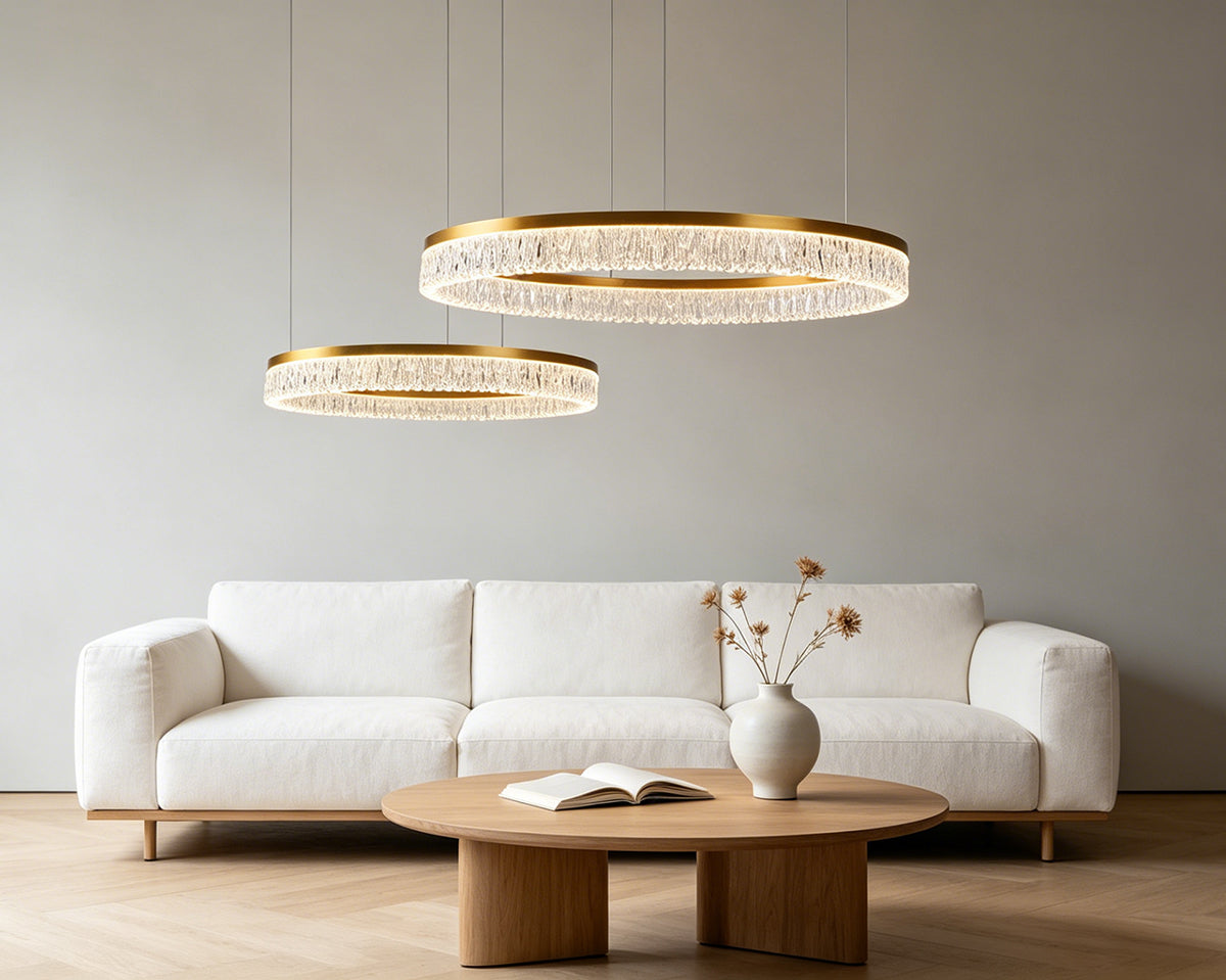 מנורת תלייה LED מילאנו | ‎100W | CCT | זהב פליז | ‎60+80 ס״מ