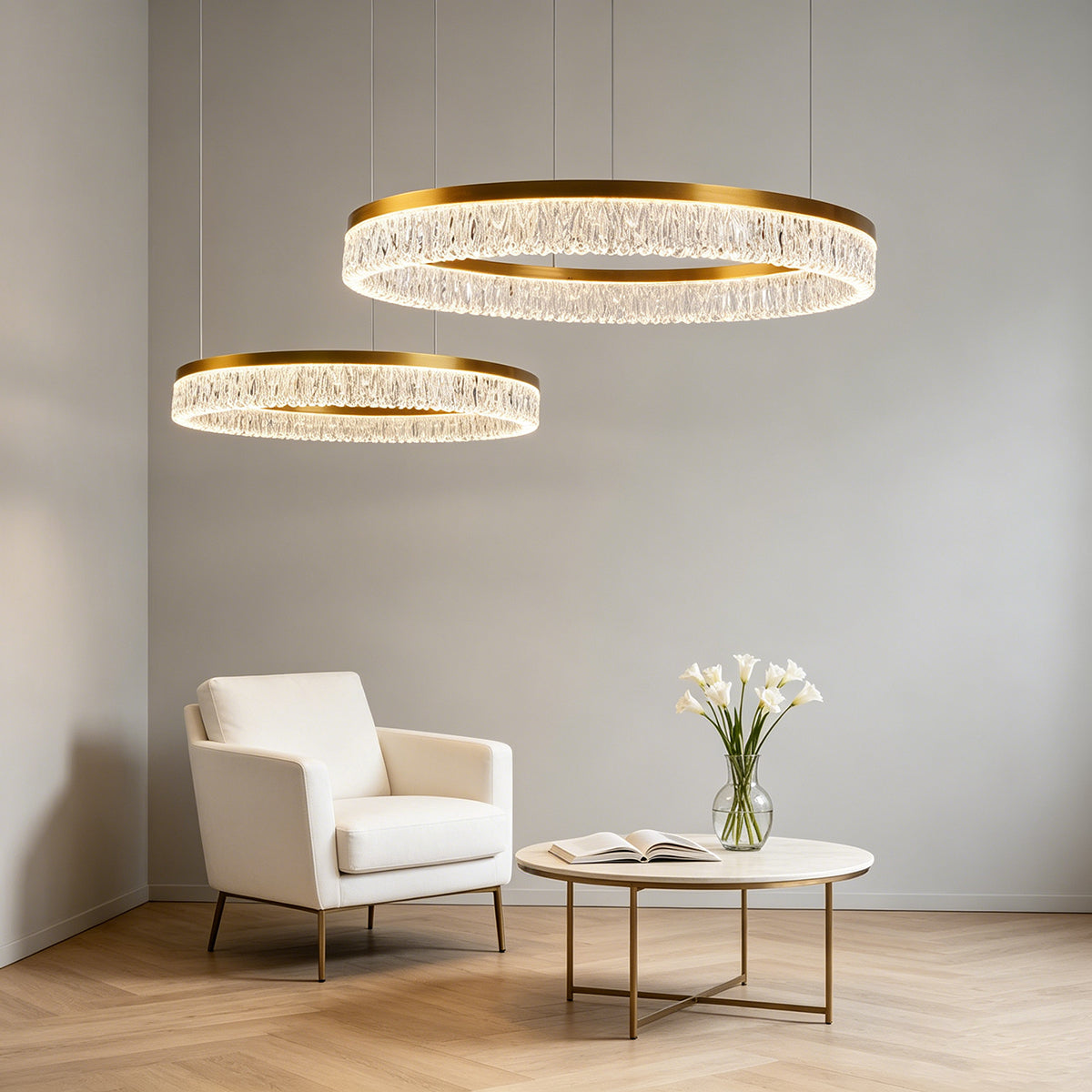 מנורת תלייה LED מילאנו | ‎100W | CCT | זהב פליז | ‎60+80 ס״מ
