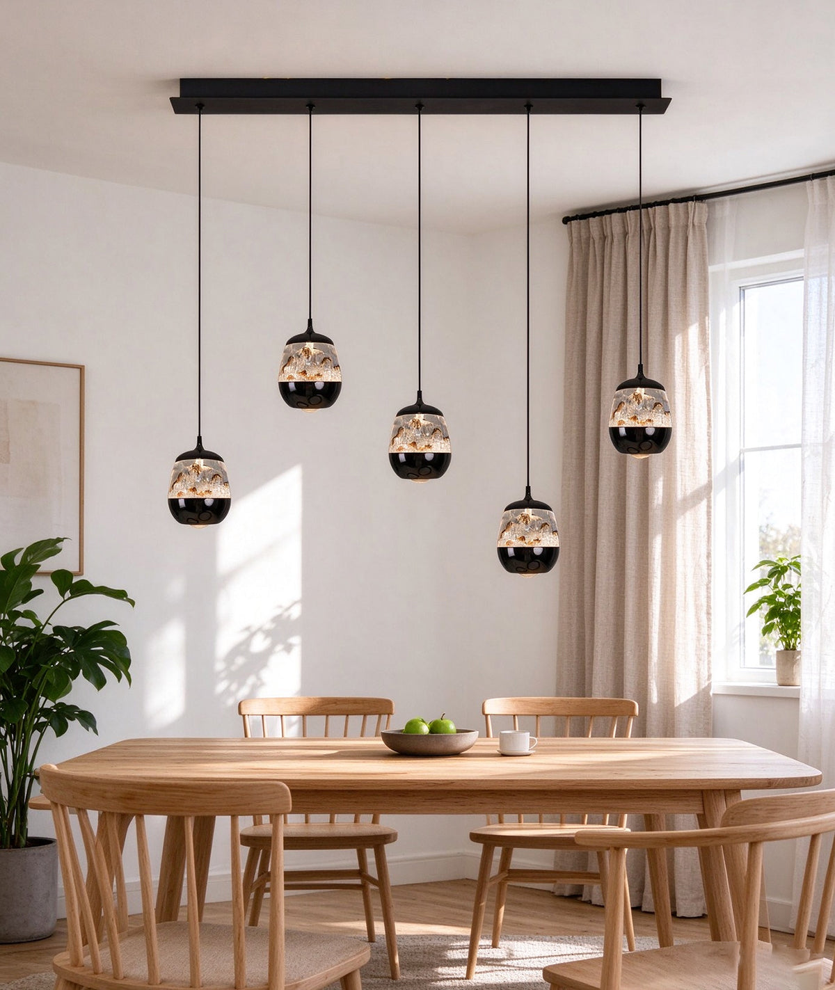 מנורת תליה חמישייה LED | שחור פנינה | 30W | ‏3000K