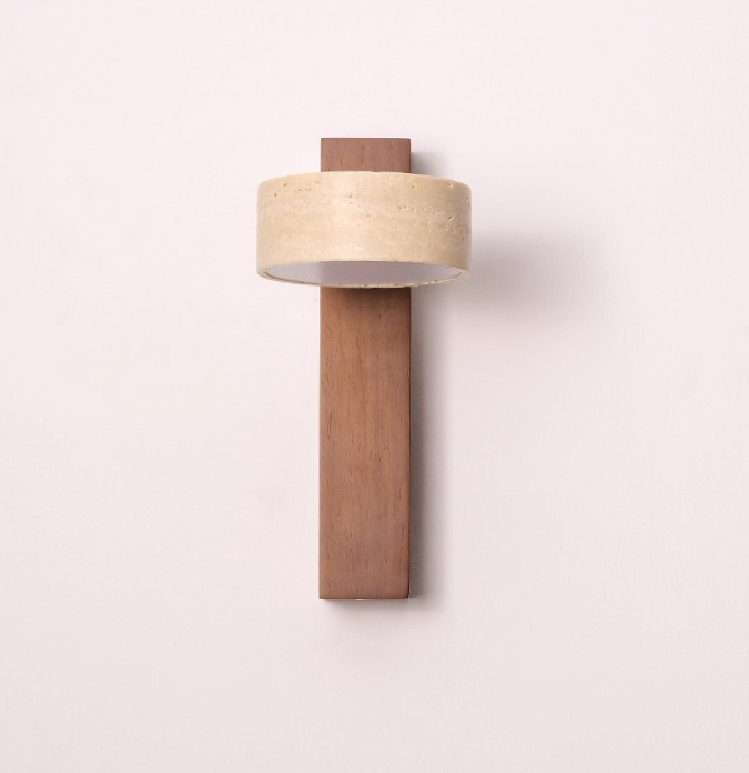 מנורת קיר ויקטוריה – טרוורטין טבעי ועץ אגוז | 9W | 3000K