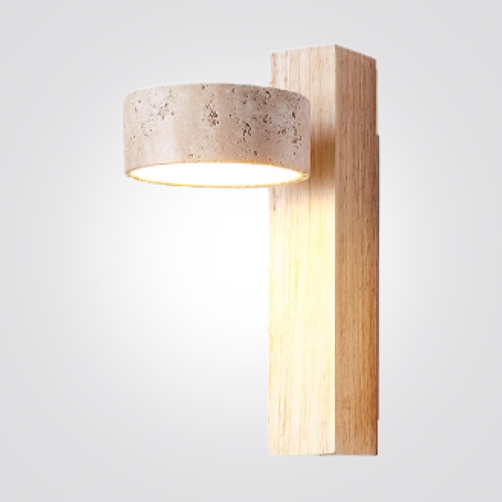 מנורת קיר ויקטוריה – טרוורטין טבעי ועץ בהיר| 9W | 3000K