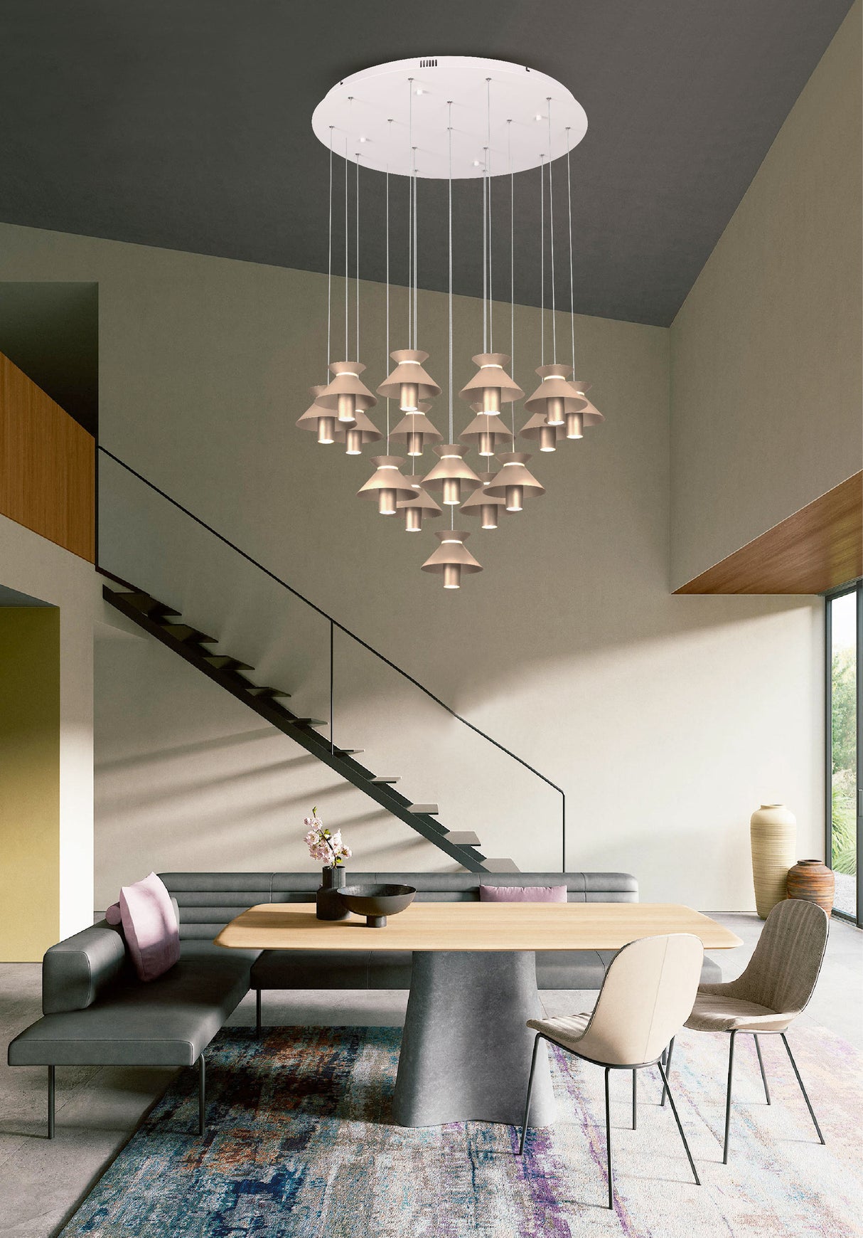 מנורת תלייה LED – ברוקלין | 16 ראשים | זהב + לבן מט | 3000K