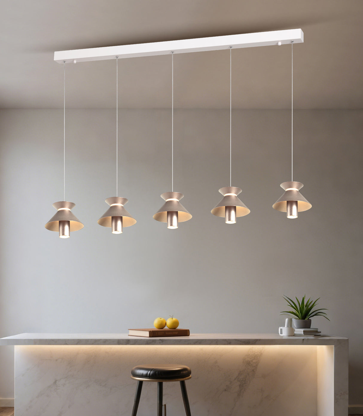 מנורת תלייה LED – ברוקלין | חמישייה| זהב + לבן מט | 3000K