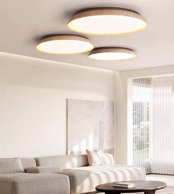 מנורת תקרה קרמה – טרוונטין טבעי | LED | קוטר 30 ס״מ