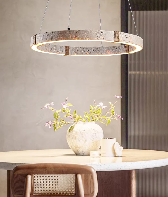 מנורת תלייה לומינה – טרוונטין טבעי | LED | קוטר 60 ס״מ