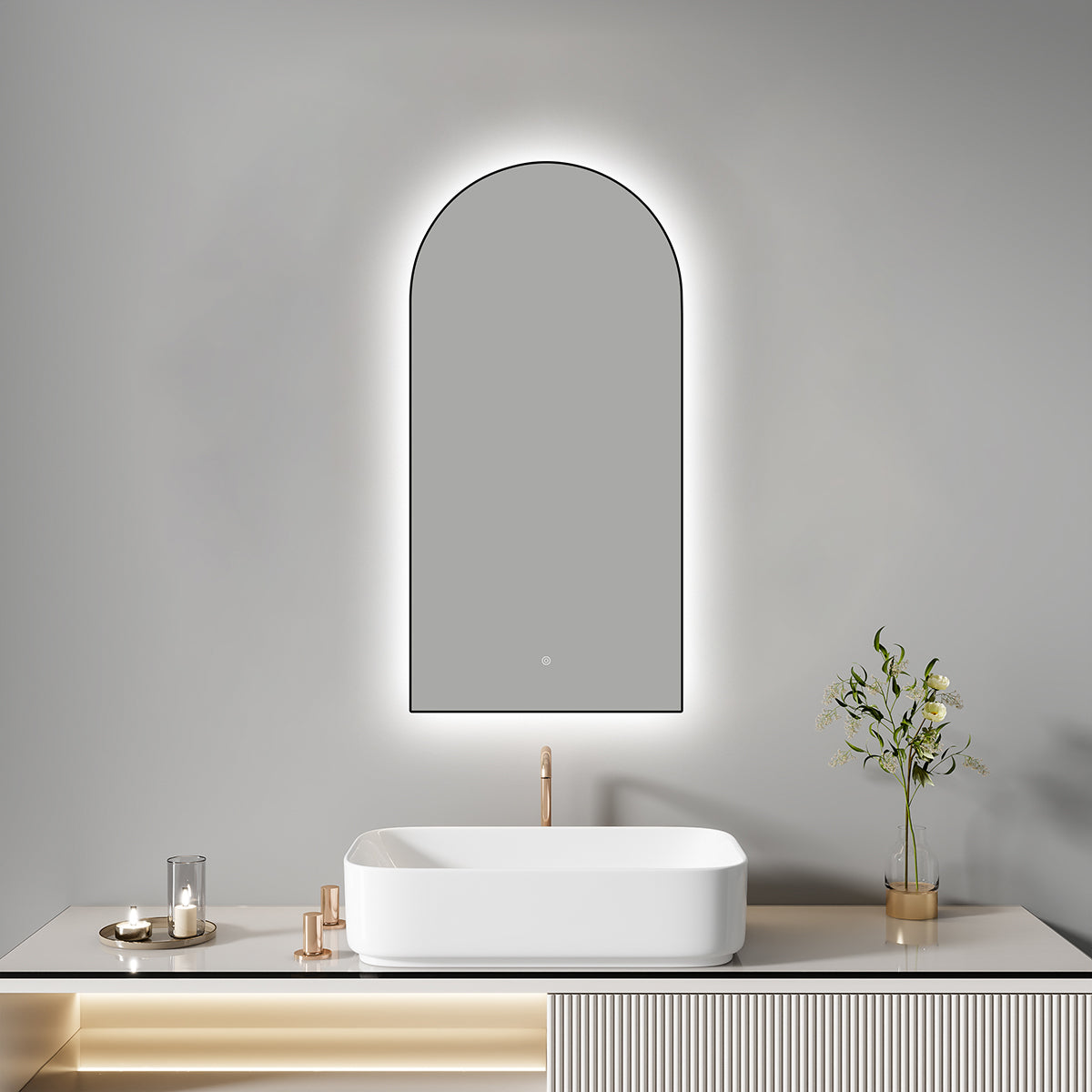 מראה מוארת קשת מלבורן מסגרת שחורה CCT