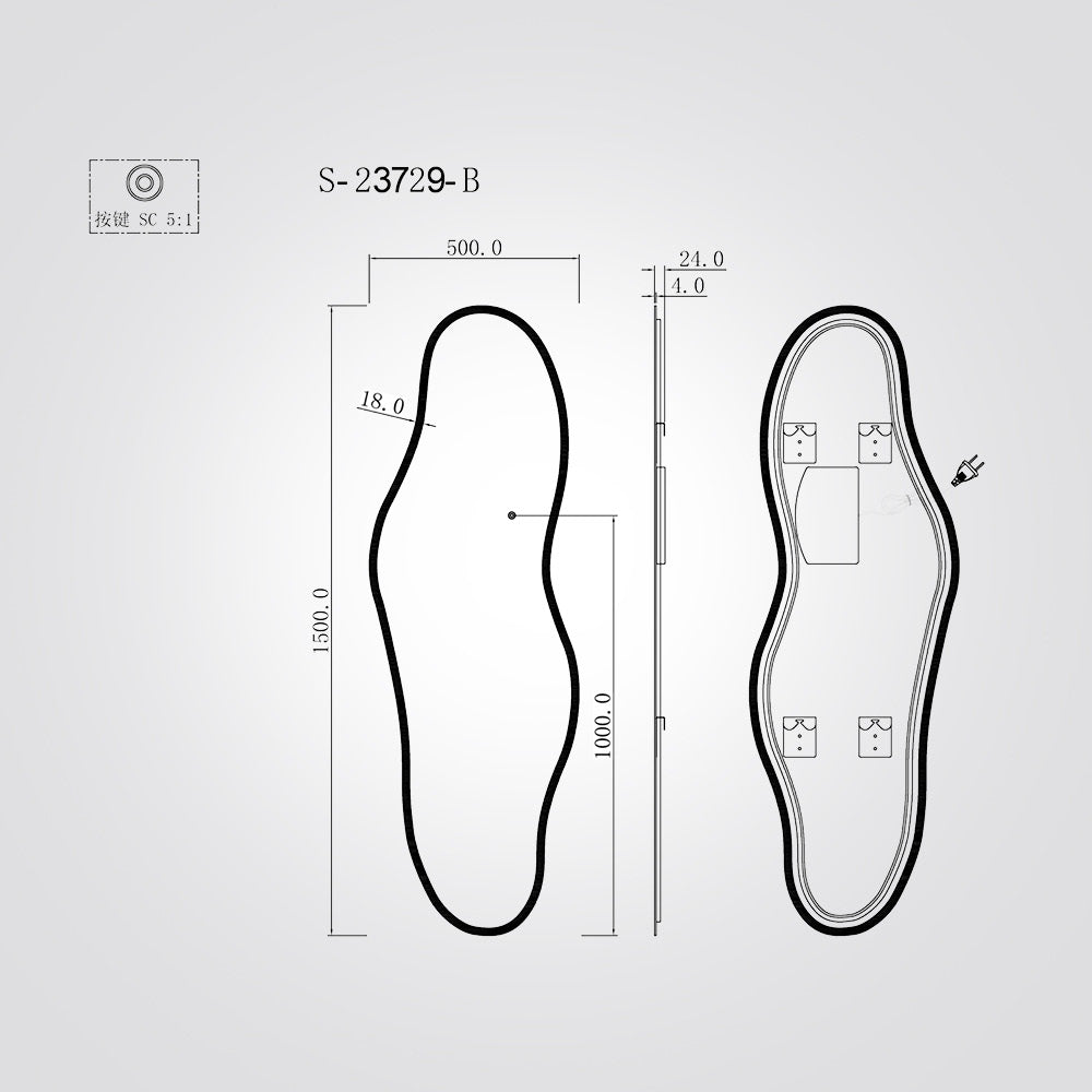 מראת LED אמורפית 150×50 ס״מ דגם | B