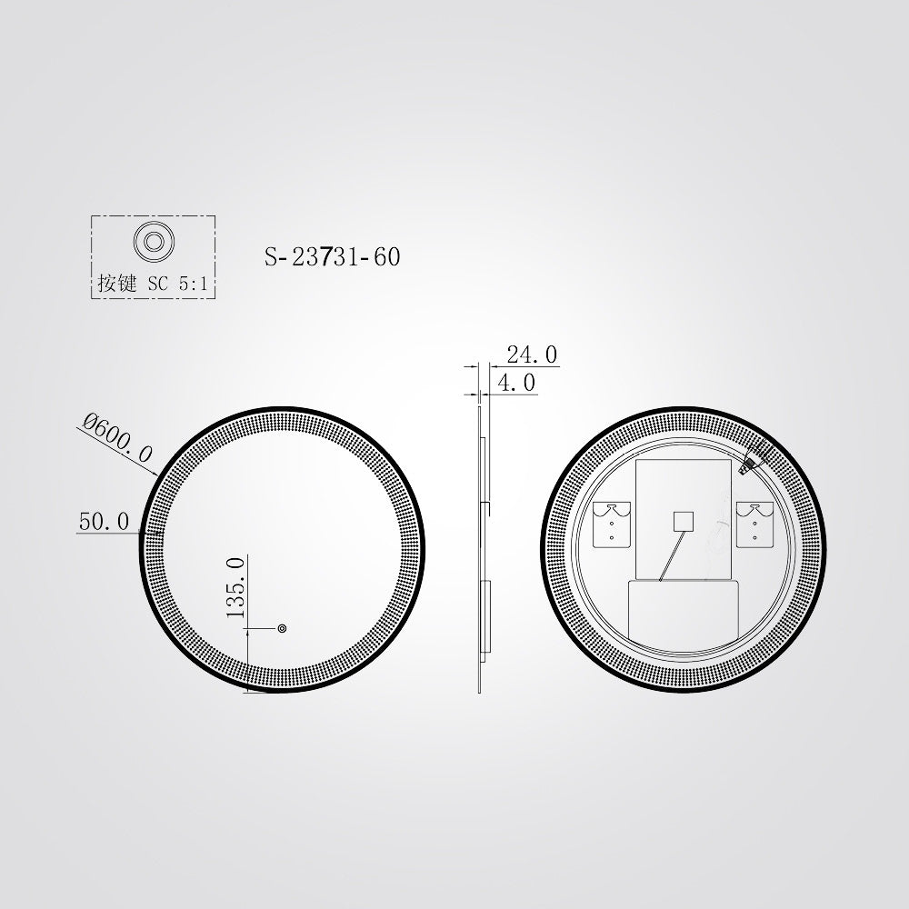 מראת LED עגולה 60 ס״מ | 80 ס"מ עם קצה חריטת-לייזר