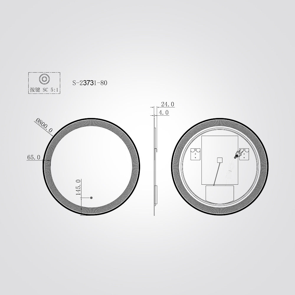 מראת LED עגולה 60 ס״מ | 80 ס"מ עם קצה חריטת-לייזר