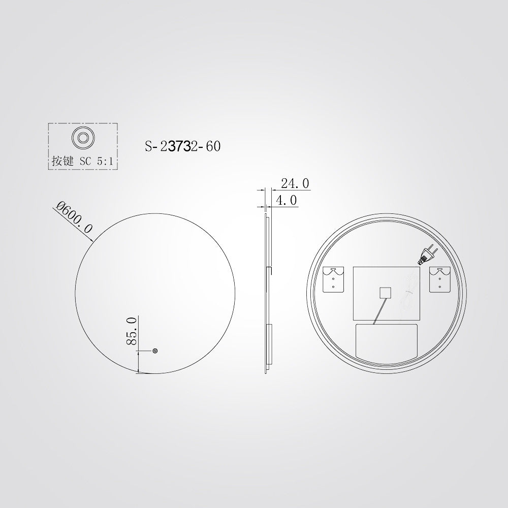 מראת LED עגולה 60 ס״מ | 80 ס"מ עם מפשיר אדים